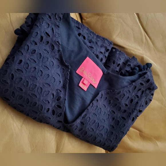 Navy Dress Lilly Pulitzer Womens XS Astara Eyelet Flutter Sleeve Excellent - Picture 5 of 5